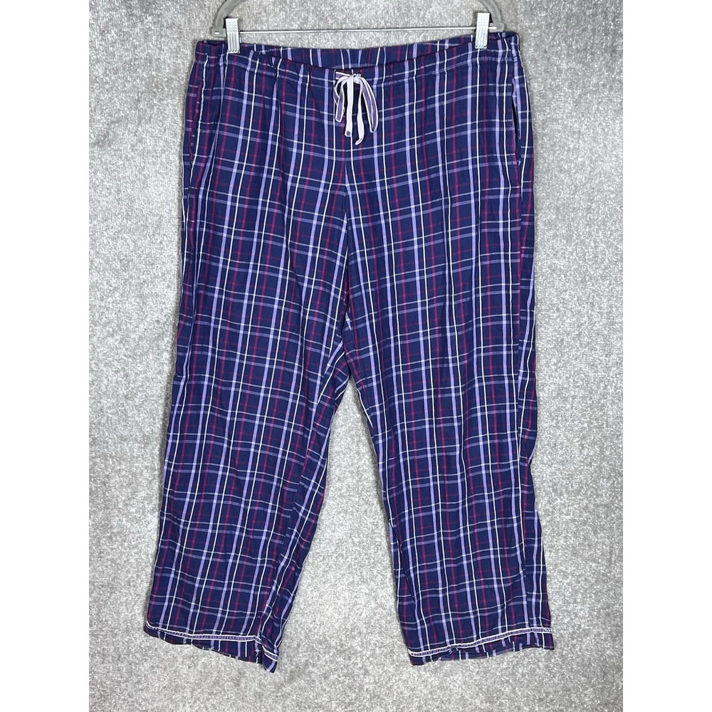 Victorias Secret Wide Leg Lounge Pajama Pants Womens Size XL Long Blue Plaid